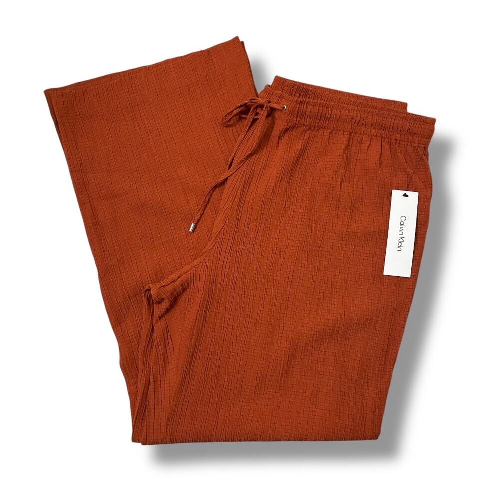 Calvin Klein crinkle drawstring wide leg pants NWT size XL - Picture 4 of 11
